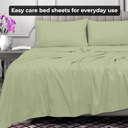 Image of Royale Linens King Flat Sheet - Ultra Soft Brushed 1800 Microfiber Flat Sheets Only - Wrinkle Free & Stain Resistant - Hotel Quality Top Sheet for Bed (King, Sage Green)