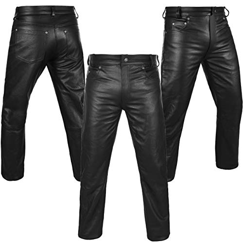 4Fit Men's Thick Cow Leather Pant Jeans Style Model Pant Waist Size 28" to 46" (32" Waist) Black