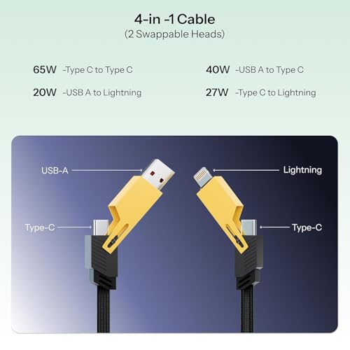 Image of 120W 4-in-1 Fast Charging Cable - USB to Lightning, Type C & C to C Multi Charging Cable for iPhone 15 /14 /13 /12 /11, Samsung, OnePlus - Nylon Braided Durable Charging Cord