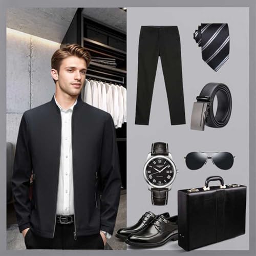 Aviation Men's Standing Collar Zipper Casual Jacket, Spring Business Casual Jacket Men Windbreaker Coat with Pocket4