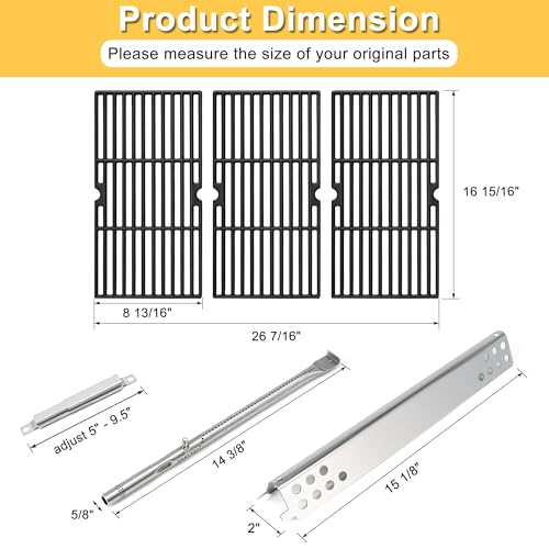 Image of Grill Replacement Parts for Charbroil Advantage 4 Burner 463344015, Cast Iron Grill Grates, Heat Plates Tents, Burners and Igniters for Char-Broil Advantage 463344015