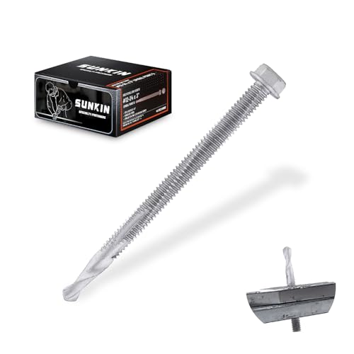 SUNKIN 44PCs Self Tapping Screws for Metal, Hex Head #12 x 3 Inch, Self Drilling for Thick Steel, Less Effort Installation, Long Lasting Anti Rust Coating