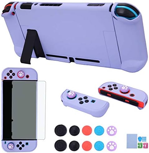 Dockable Case for Nintendo Switch – COMCOOL 3 in 1 Protective Cover Case for Nintendo Switch and Joy-Con Controller with Screen Protector and Thumb grips – Purple