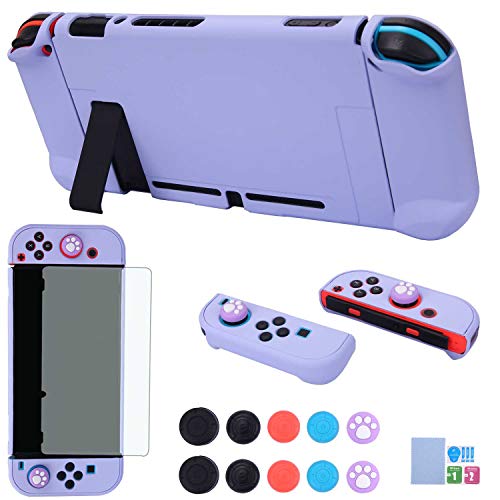 COMCOOL Dockable Case for Nintendo Switch 3 in 1 Protective Cover Case for Nintendo Switch and Joy-Con Controller with Screen Protector and Thumb grips – Purple