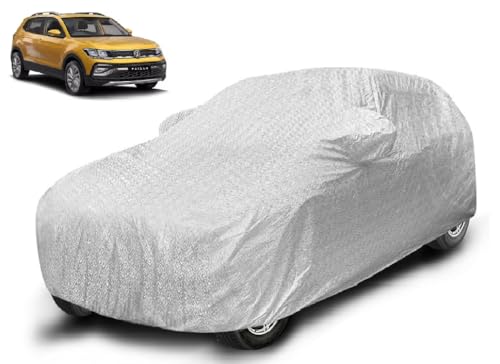 Image of Auto Hub Waterproof Car Cover Compatible with Taigun with Mirror Pockets, Soft Cotton Lining, Taigun Car Cover Waterproof, Metallic Silver