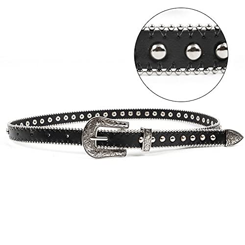 Women's Leather Belt Fashion Skinny Dress Belt Vintage Western Studded Waist Belt2