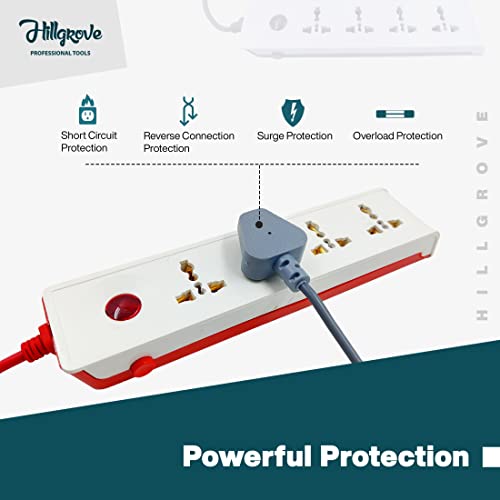 Image of Hillgrove HGCM304M1 Power Extension Board with 4 Universal Socket and 1 Switch with Analog Line Tester and 5 Meter Long Cable Surge Protector for Home /Computer /Fridge 4 Socket Extension Boards