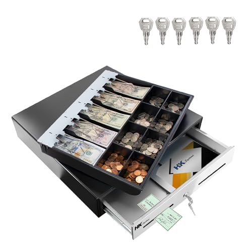 HK SYSTEMS 18inch Heavy Duty Black POS Cash Drawer with 5Bill/8Coin "Stainless Steel" Front, Ball Bearing Slides - Thumbnail 2