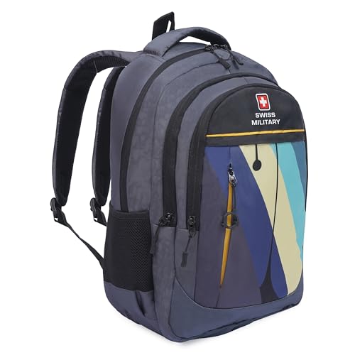 Image of SWISS MILITARY Large Multicolor Laptop Backpack, Stylish with Spacious 15.6 Inch Laptop Compartment, Ergonomic Design, Durable & Lightweight for Office, Travel, and College