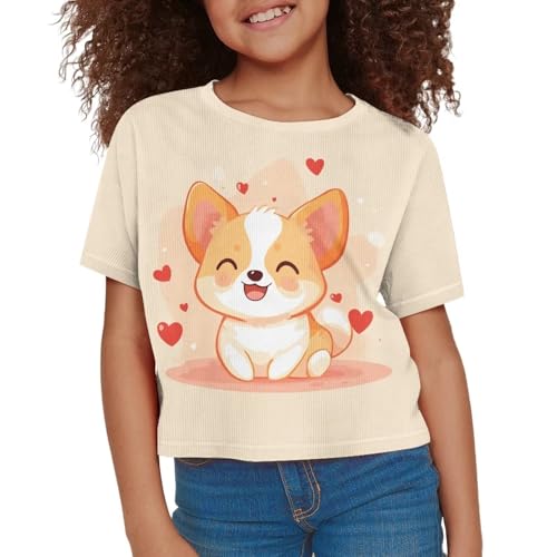 Image of Girls Fashion Crewneck Tee Shirts Casual Short Sleeve Crop Top Summer Outfits 5-14 Year
