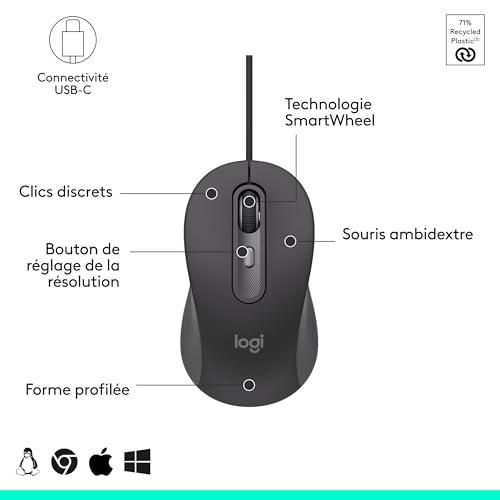 Logitech Signature Wired M520 for Business Bureau Ambidextre USB Type C Optique 4000 DPI Neuf - vue 9