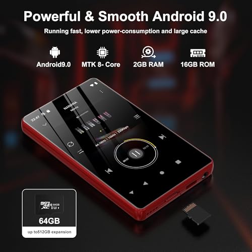 Image of 80GB MP3 & MP4 Player with Bluetooth and WiFi, SWOFY M503 Pro Music Player with Spotify,Pandora,Amazon Music, 4 inch Touch Screen Digital Audio Player with Audible, Audiobooks for Kids,Up to 512GB Red