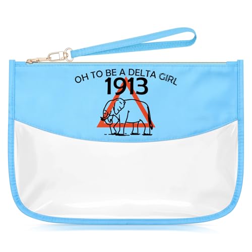 Sazuwu Delta Elephant Sorority Gifts for Women Blue Makeup Bag with Zipper Oh to Be a Delta Girl 1913 Sisterhood Cosmetic Travel Bag Organizer Friendship Birthday Gifts for Friends