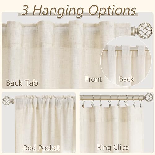 Boodii Cream Semi Sheer Textured Linen Curtains 84 Inches Length Long, 2 Panels Set For Bedroom Dining Living Room,Back Tab,Rod Pocket,Clip Rings Light Filtering Window Drapes,W52 X L84,Natural thumb #3
