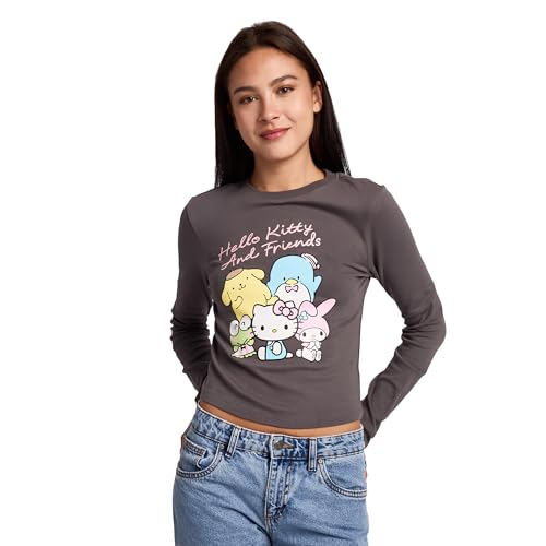 Hello Kitty & Friends Group Shot Womens Black Long Sleeve Baby Tee-XXL