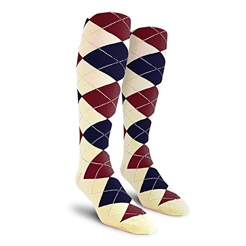 Colorful Knee High Argyle Cotton Socks For Men Women and Youth - Y: Natural/Navy/Maroon- Mens