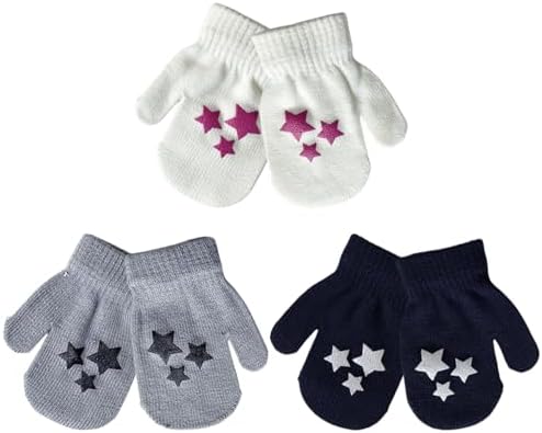 Baby Gloves, Mittens, Set of 3, Cute Star Mitten Gloves, For Babies, Boys, Girls, Kids' Gloves, Knit Gloves, Cold Protection, Warm, Kindergarten Commute, Travel, Bicycle, Outings, Precent,