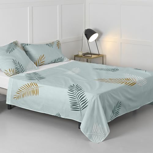 Drap plat d'exception Sabana Foliage mint lit 105 haut de gamme - 2
