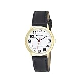Ravel Unisex Easy Read Watch with Big Numbers - Black/Gold Tone/White Dial