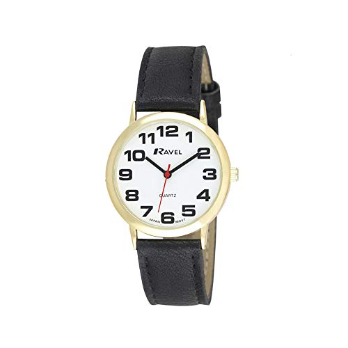 Imagen de Ravel Reloj Unisex de Correa de fácil Lectura con números Grandes Negro