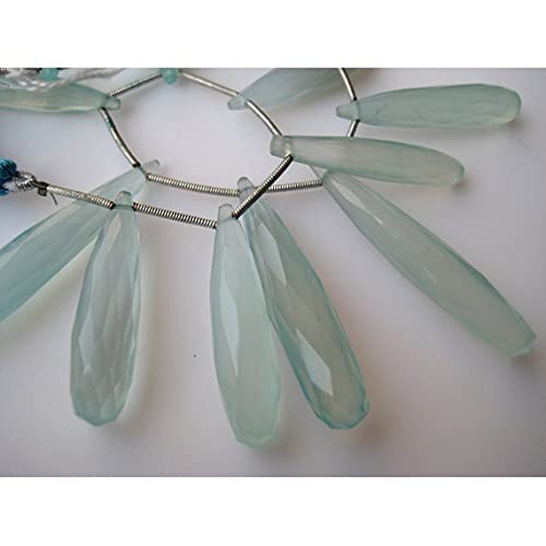 Chalcédoine aqua et bleue en perles briolettes facettées de 21 à 31mm pour bijoux, lot de 12