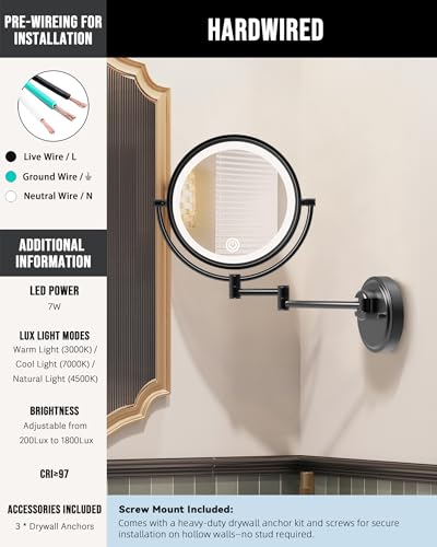Espejo para maquillaje redondo 10 pulgadas con luz y montaje de pared miniatura 2