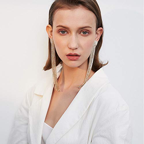 Fxmimior 2555 Fashion Women Long Rhinestones Tassel Earrings Gold Bohemian Long Chain Drop Dangle Earrings Jewelry thumb #4