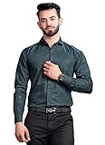 GETCHI Men's Regular Fit Full Sleeve Plain Formal Wear Shirt (Large, Dark Green)