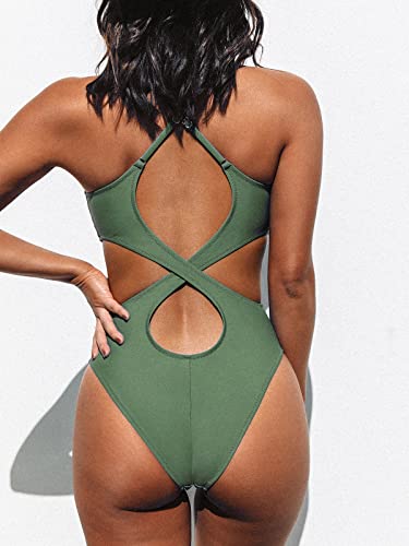 Cupshe One Piece Swimsuit For Women Bathing Suit Cut Out Spaghetti Straps Ruched Cheeky High Cut,Xl Green #TOP1