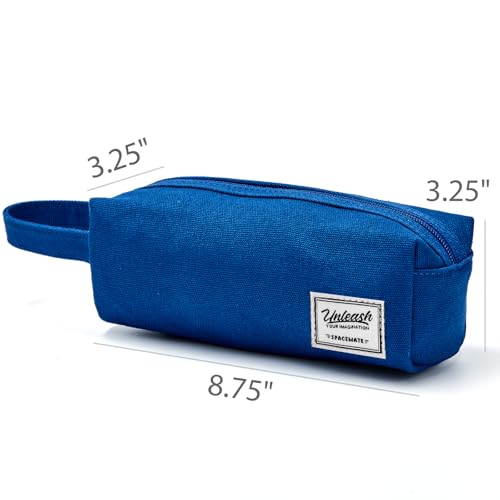 Image of SPACEMATE Pencil Case Pouch Box Bag School Supplies Girls Boys Kids, Cute Preppy Stuff Large Big Capacity Aesthetic Canvas Pen Organizer, Back to College Stationary, Blue, Simple Style, 1200ml