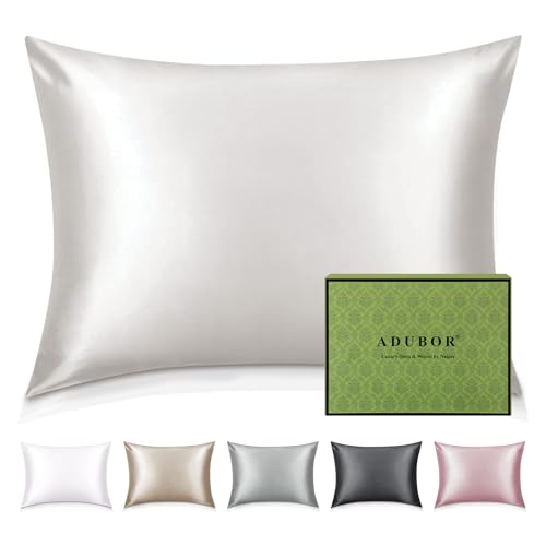Adubor 100% Silk Pillowcase - Mulberry Silk Pillow Cases, 22 Momme 6A Grade Fibers, Silk Pillow Case for Hair and Skin Health, with Hidden Zipper (Standard 20''×26'', Ivory White, 1PC)