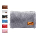 Borsa Acqua Calda Elettrica in Peluche; 500W, Scaldino Elettrico Scaldamani, Scalda Mani e Piedi in Casa, a Letto, per Giornate Fredde, Dolori Mestruali e Muscolari (Grigio)