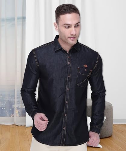 Image of Kuons Avenue Men's Denim Casual Shirt | Regular Fit | Full Sleeves | Smart Spread Collar | - Perfect for Everyday Casual