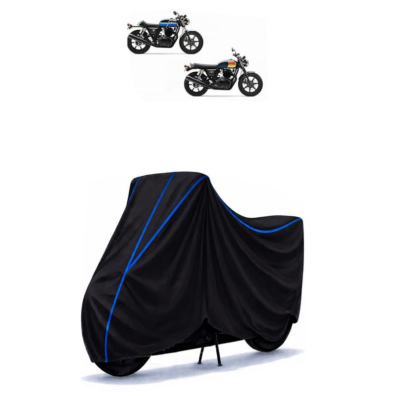 Image of Interceptor 650 Alloy Bike Cover Water Resistant Universal Motorcycle Rain | Heavy Duty UV Protection, Dust, Scratch Indoor Outdoor All Weather with Black Blue Piping Elastic