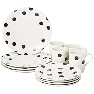 Kate Spade New York Deco Dot 12-Piece Dinnerware Set, 18.3 LB, White