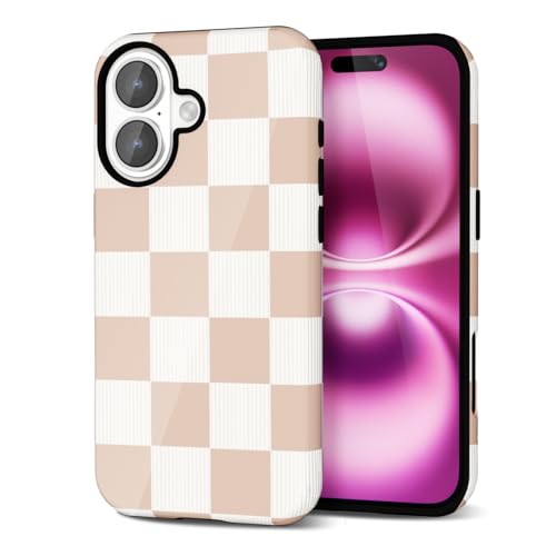 Coque iPhone 16 Plus motif damier coloré mignon, le cadeau d'automne idéal pour femmes et filles
