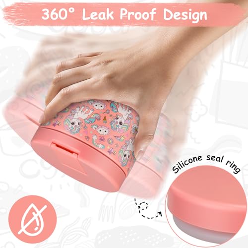 12oz Insulated Vacuum Food Jar with Buckle Lid Wide Mouth Soup Thermo for Hot Food Kids Leakproof Stainless Steel Lunch Container (Pink-Horse)