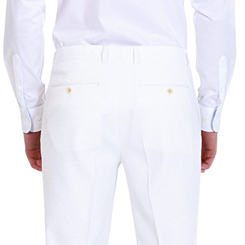 HBDesign Mens Formal Slim Fit Flat Front Straight Iron Free Trousers White2