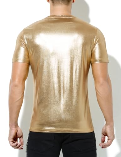 Arjen Kroos Men's Sexy Shiny Metallic T-Shirts Short Sleeve Sparkly Shirts Disco Holographic Tops2