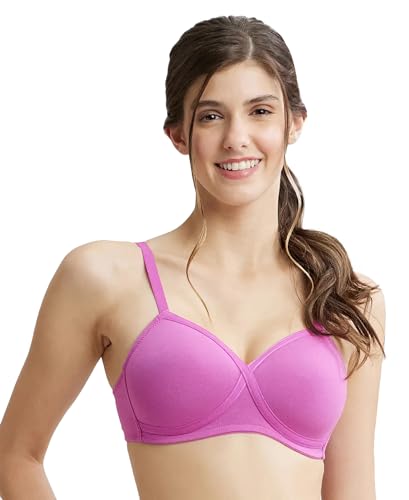 Image of Jockey FE40 Women Wirefree Padded Super Combed Cotton Elastane Stretch Full Coverage T-Shirt Bra with Cross Over Fit