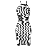 Qianyu Damen Netz Dessous-Kleid figurbetont Neckholder Sexy Durchsichtig ärmellos Verführerisch Strandkleid Schwarz