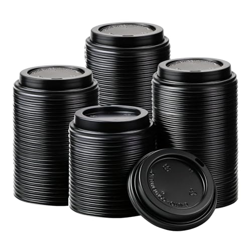 zandfelo 100 pcs Coffee Cup Lids 90mm Black Dome Lids for 10 12 16 20 22 oz Coffee CupDisposable Plastic Cup Lids for Takeout Paper Cups Hot/Cold Beverage Dome Lids