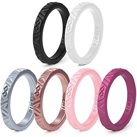 Rinfit Silicone Wedding Ring Sets - Soft, Stackable & Thin Silicone Rings for Her - Womens Rubber Wedding Rings - SetE, Size 4 Cover