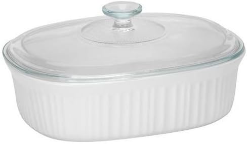 CorningWare FS2 2.5qt/2.35L Oval French White Casserole Dish & DC1.5C 1-1.75L Fluted Oval Glass Lid