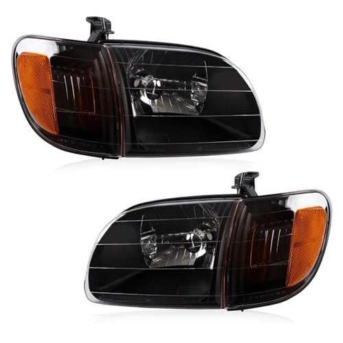 Headlights Parking Lights Compatible with 2000-2004 Toyota Tundra Black and Yellow Head Lights Lamp Replacement for TO2530135 TO2531135