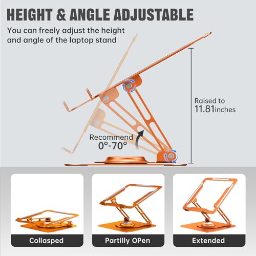 Image of JOYEKY Laptop Stand for Desk, Adjustable Computer Stand with 360 Rotating Base, Ergonomic Laptop Riser for Collaborative Work, Foldable & Portable Laptop Stand, fits for All 10-16 inch Laptops