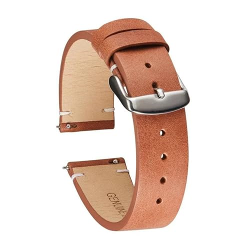 EcLusE Ultradünnes, weiches Echtleder-Uhrenarmband, Retro-Vintage-Uhrenarmband aus Leder mit Schnellverschluss,Hellbraun,22mm