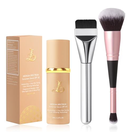 4-in-1 Color Changing Foundation with SPF 50 - Medium Spectrum Longwear Match Foundation with 2 Brushes - Moisturizing & Concealer Face Makeup for All Skin Types