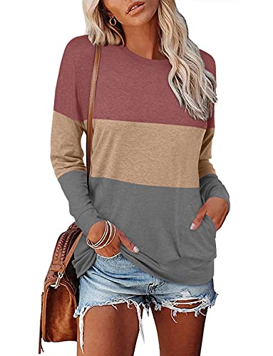 Magritta Womens Tunic Tops Casual Long Sleeve Round Neck Stretchy Loose Fit Sweatshirt Pullover Shirts with Pockets2