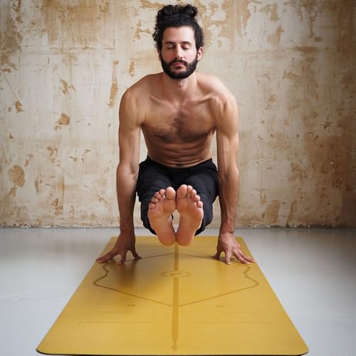 Image of Liforme Original Yoga Mat - Free Yoga Bag Included - Patented Alignment System, Warrior-like Grip, Non-slip, Eco-friendly, sweat-resistant, long, wide, 4.2mm thick mat for comfort